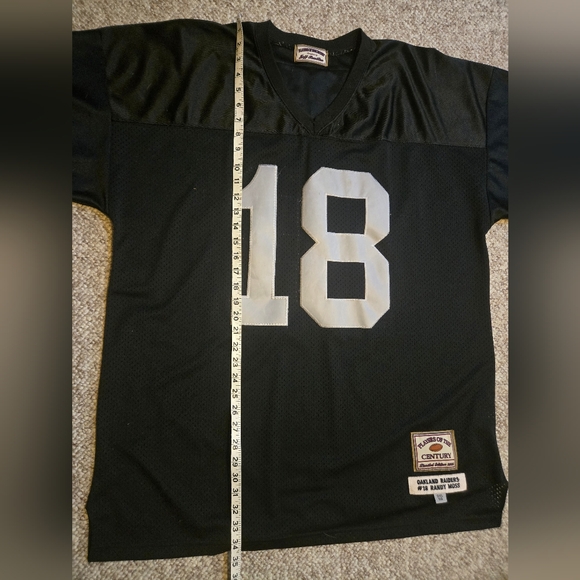Players of Century R Moss #18 OaklandRaiders NFL Black Stitchd Jersey Sz3X 2004 - Picture 7 of 13